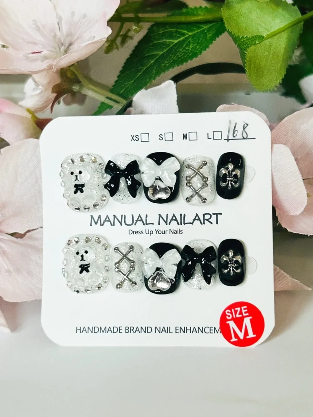 Manual Nailart Black & White Bow Press-On Nails
